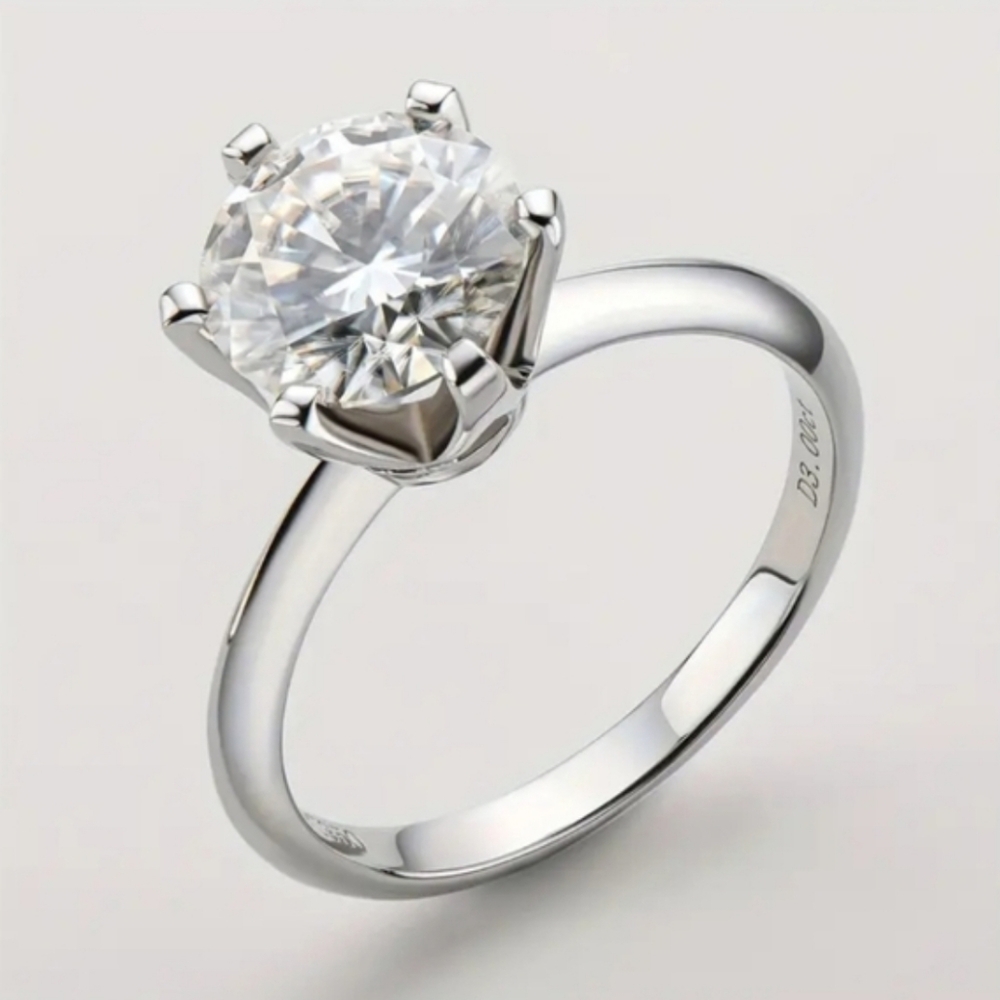 Diamond solitaire moissanite engagement ring 2-carat 925 Silver band.
